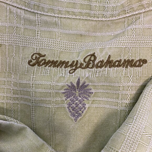 Tommy Bahama 100% Silk Light Green Plaid Short Sleeve Button Shirt XL - Picture 4 of 7